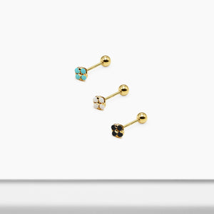 14k Solid Gold Four Stone Stud Earring