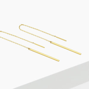 14k Solid Gold Flat Long Bar Threader Earring