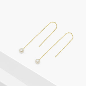 14k Solid Gold Freshwater Pearl Threader Earring