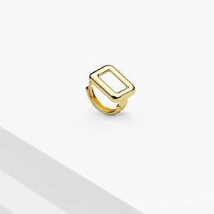 14k Solid Gold Convex Rectangle Hoop Earring