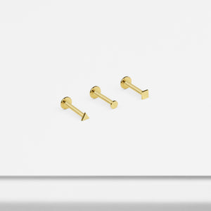 14k Solid Gold Tiny Geometric Internally Threaded Labret Stud Earring