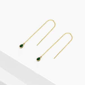 14k Solid Gold Green CZ Threader Earring