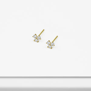 14k Solid Gold Small Trinity CZ Stud Earring