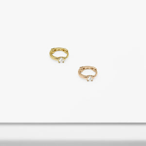 14k Solid Gold Tiny Single CZ Hoop Earring