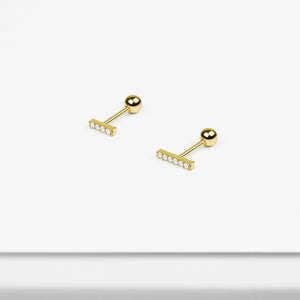 14k Solid Gold CZ Bar Stud Earring