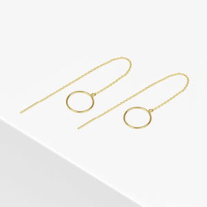 14k Solid Gold Open Circle Long Threader Earring