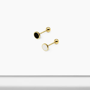 14k Solid Gold Black White Circle Stud Earring