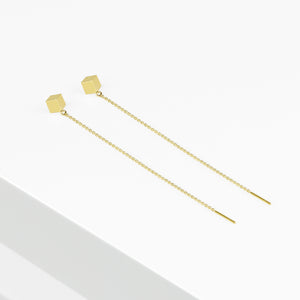 14k Solid Gold Cube Threader Earring