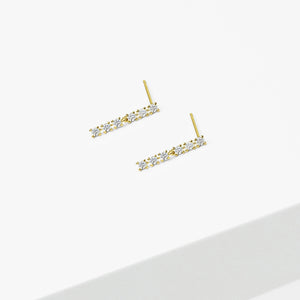 14k Solid Gold CZ Bar Drop Earrings