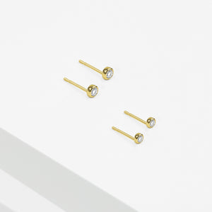 14k Solid Gold CZ Bezel Stud Earrings