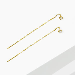 14k Solid Gold CZ Threader Earring