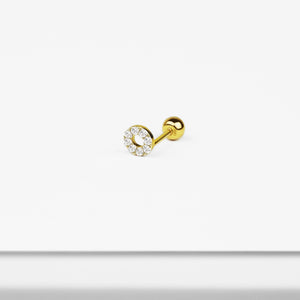 14k Solid Gold Open Circle CZ Stud Earring