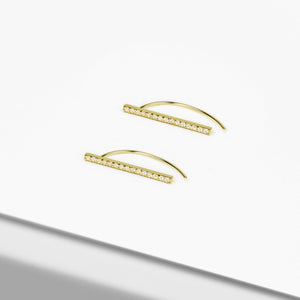 14k Solid Gold CZ Long Bar Threader Earring