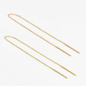 14k Solid Gold Long Chain Double Bar Earring