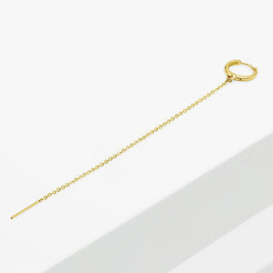 14k Solid Gold Extra Long Chain Threader Hoop Earring