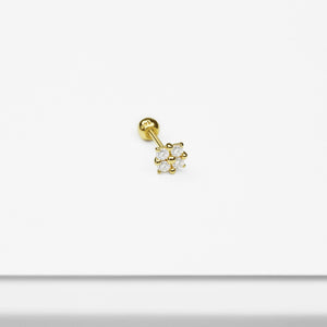 14k Solid Gold Four CZ Stud Earring
