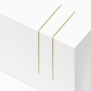 14k Solid Gold Long Bar Threader Earring