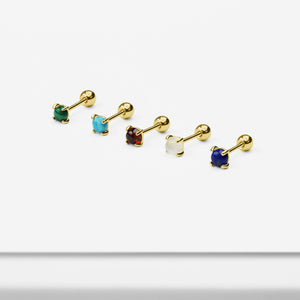 14k Solid Gold Four-Prong Stone Stud Earring