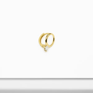 14k Solid Gold CZ Open Circle Hoop Earring