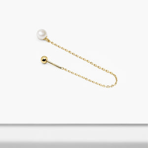 14k Solid Gold Pearl Chain Screw Ball Earring