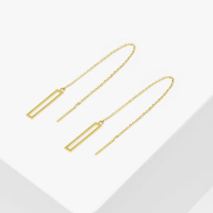 14k Solid Gold Rectangle Long Threader Earring