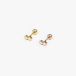 14k Solid Gold Double CZ Stud Earring