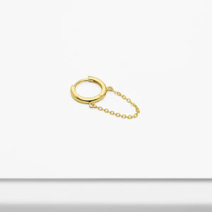 14k Solid Gold Single Chained Hoop Earring