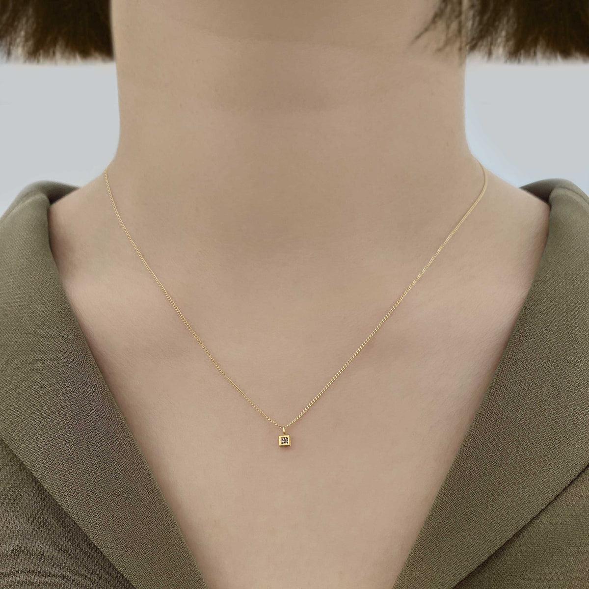 14k Solid Gold Square Bezel Champagne Diamond Necklace – a day like
