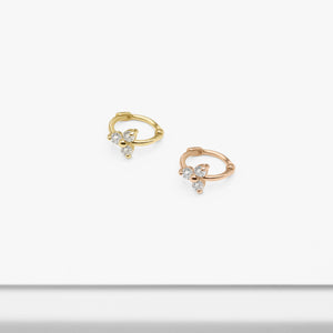 14k Solid Gold Tiny Trinity CZ Hoop Earring